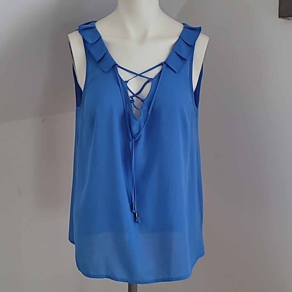 I ❤️ Heart Ronson Sleevless Ruffle V-Neck Blouse, Size M - Picture 2 of 13